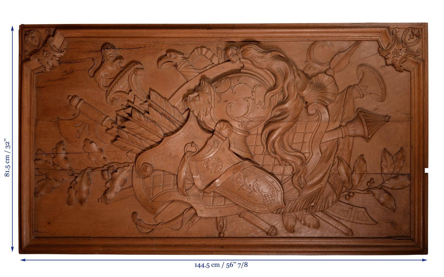 Carved Oakwood Panel Decorated with Trophies of Arms, 19th Century For Sale 3