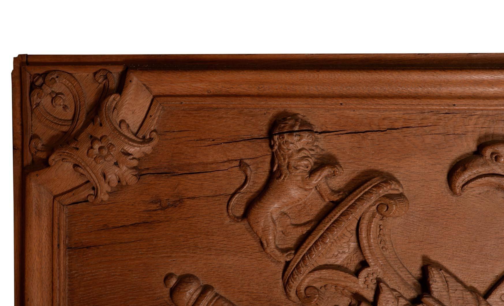 Carved Oakwood Panel Decorated with Trophies of Arms, 19th Century For Sale 1