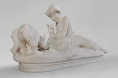 "Pan and Cubs, " Statuary Carrara Marble Statue by Emmanuel Fremiet, 19th Century
