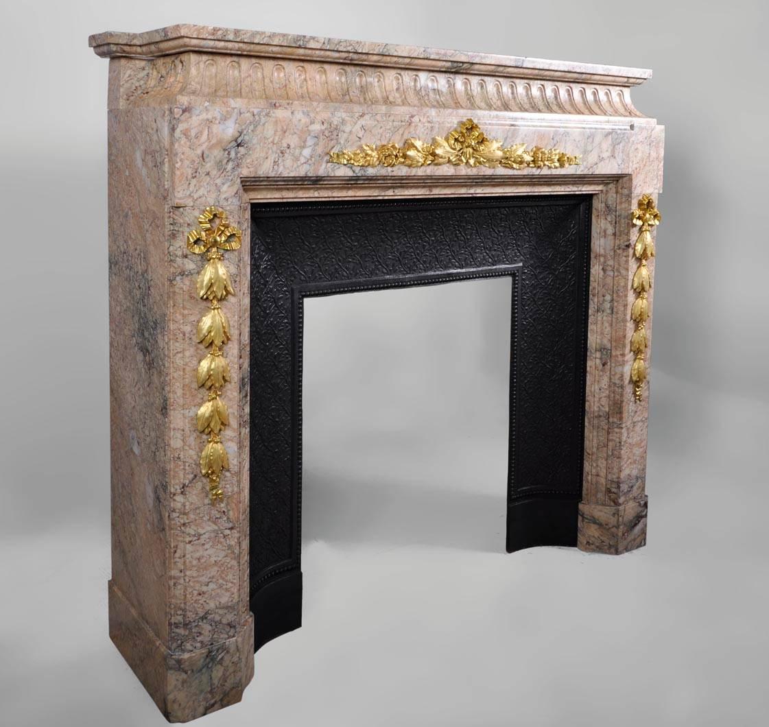 French 19th Century Napoleon III Style Fireplace with Gilded Bronze Ornaments