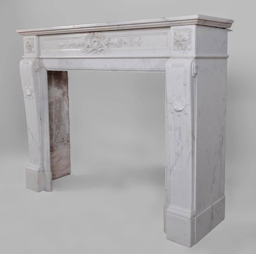 19th Century Louis XVI Style Fireplace in Carrara Marble 2