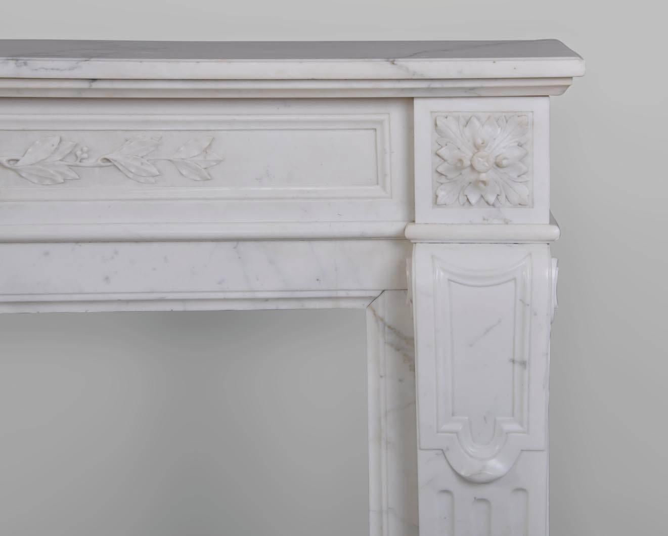 19th Century Louis XVI Style Fireplace in Carrara Marble 3