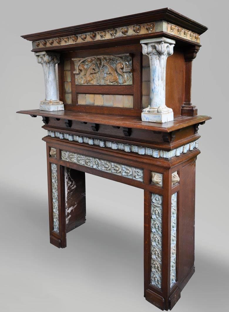 French Antique Art Nouveau fireplace attributed to Charles Gréber with squirrels For Sale