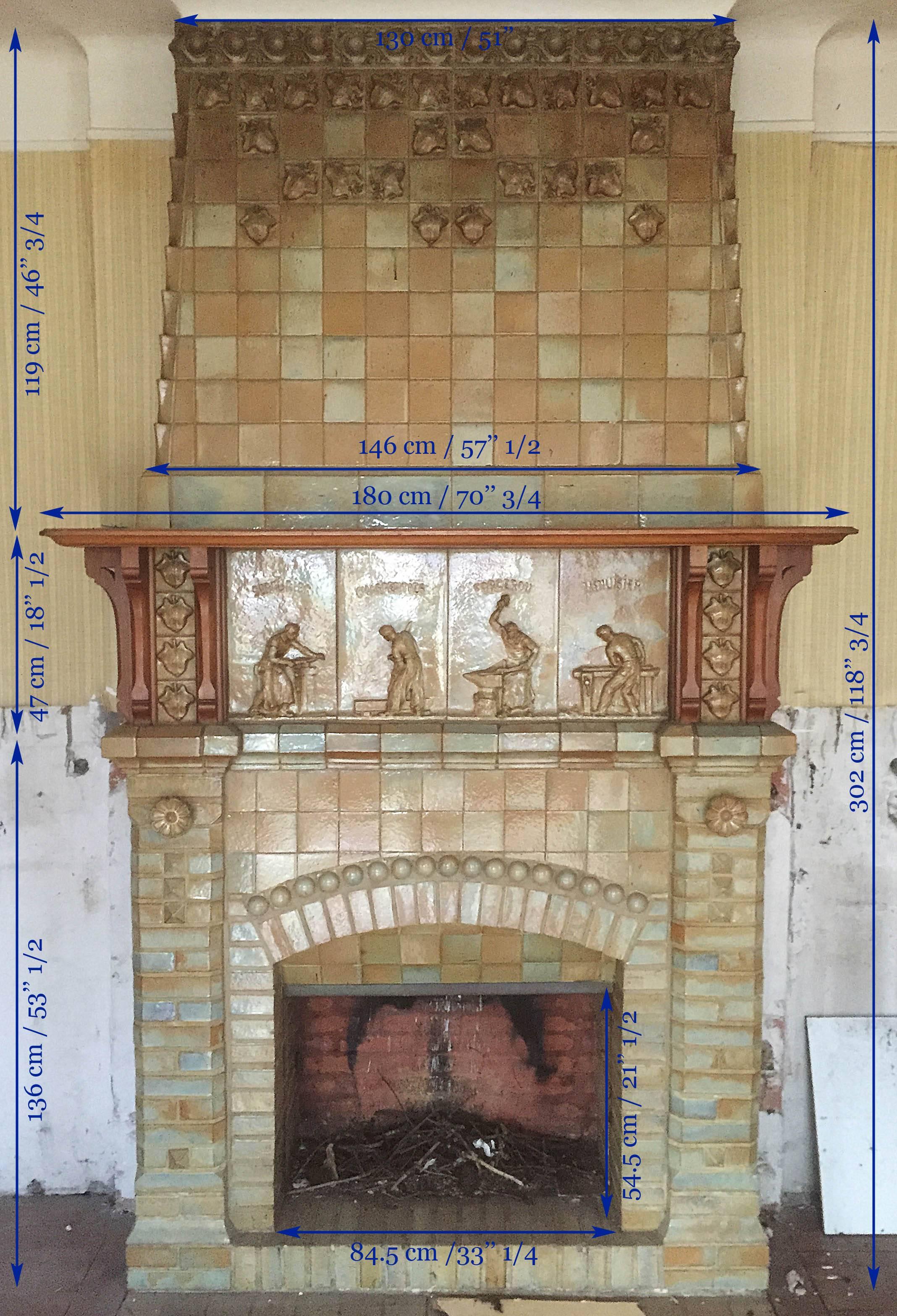 Antique Ceramic Fireplace with Hood by Charles Gréber, circa 1910 3