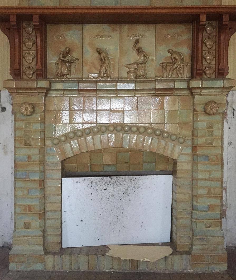 Art Nouveau Antique Ceramic Fireplace with Hood by Charles Gréber, circa 1910