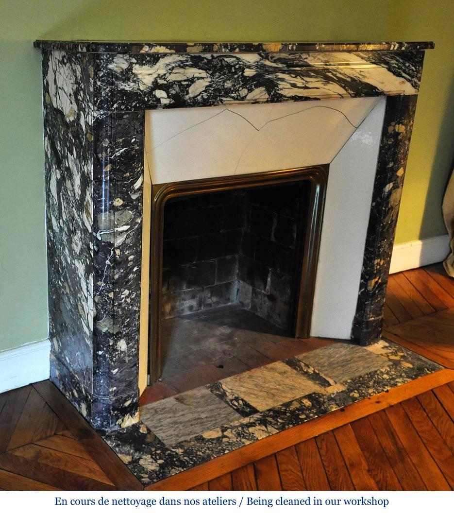 French Art Deco Fireplace in African Breche Marble, 1930s