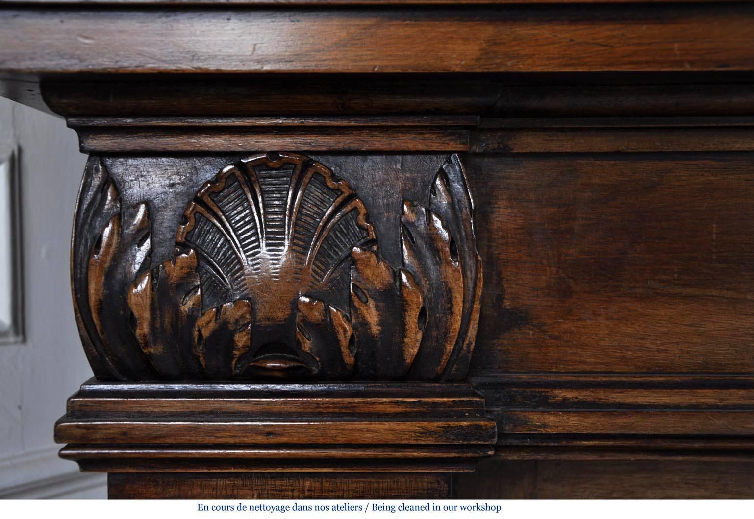 French Neo-Renaissance Style Carved Walnut Fireplace, Period 19th Century