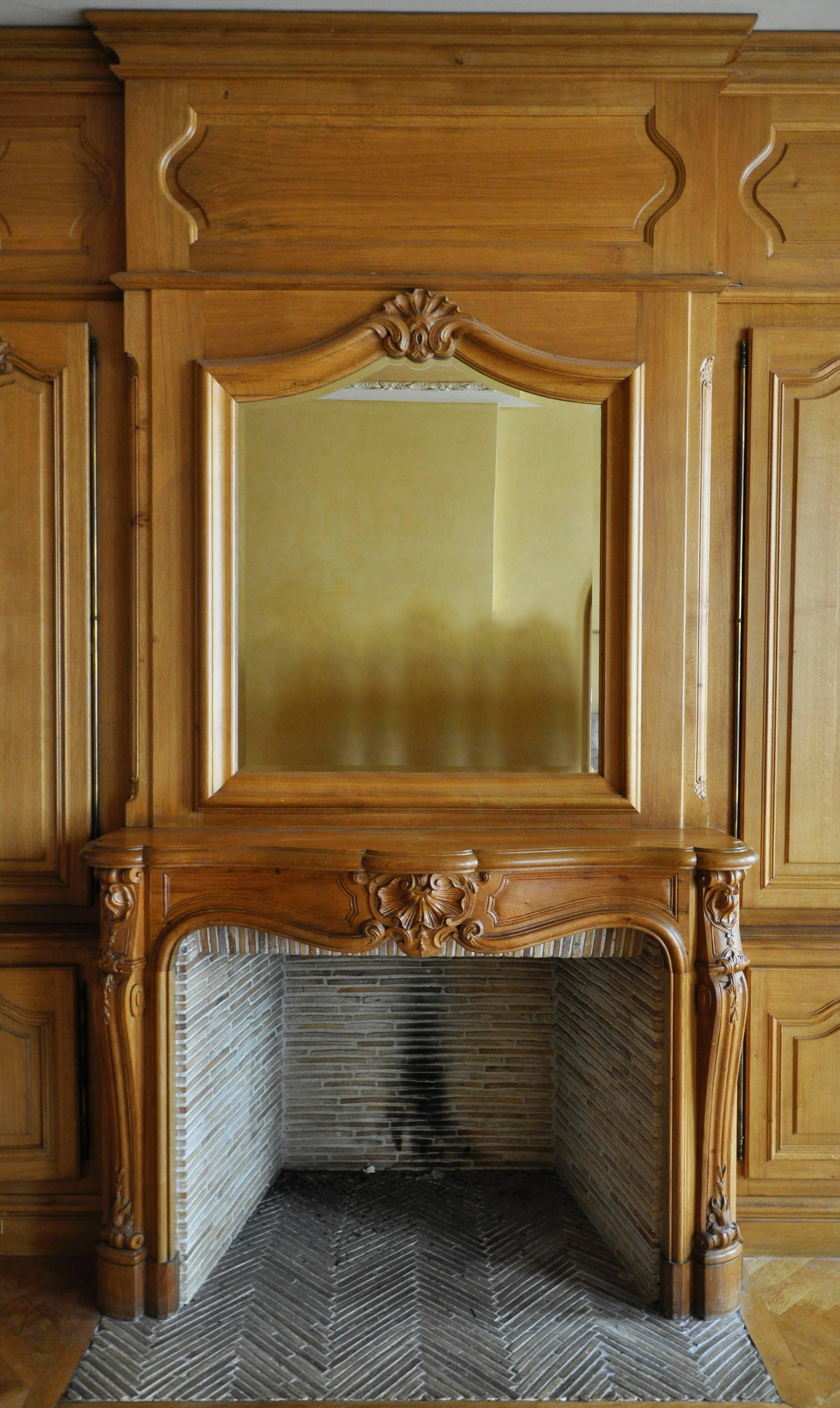 French Louis XV Style Paneled Room with Fireplace in Oakwood, circa 1980 For Sale