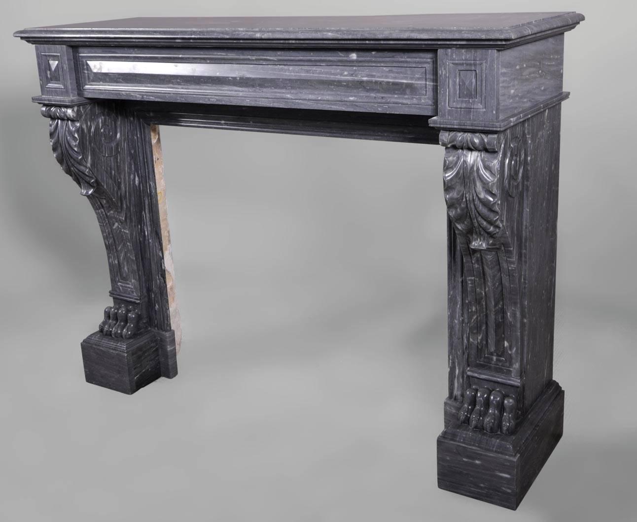 19th Century Antique Napoleon III style fireplace in Blue Turquin marble, 19th c. For Sale