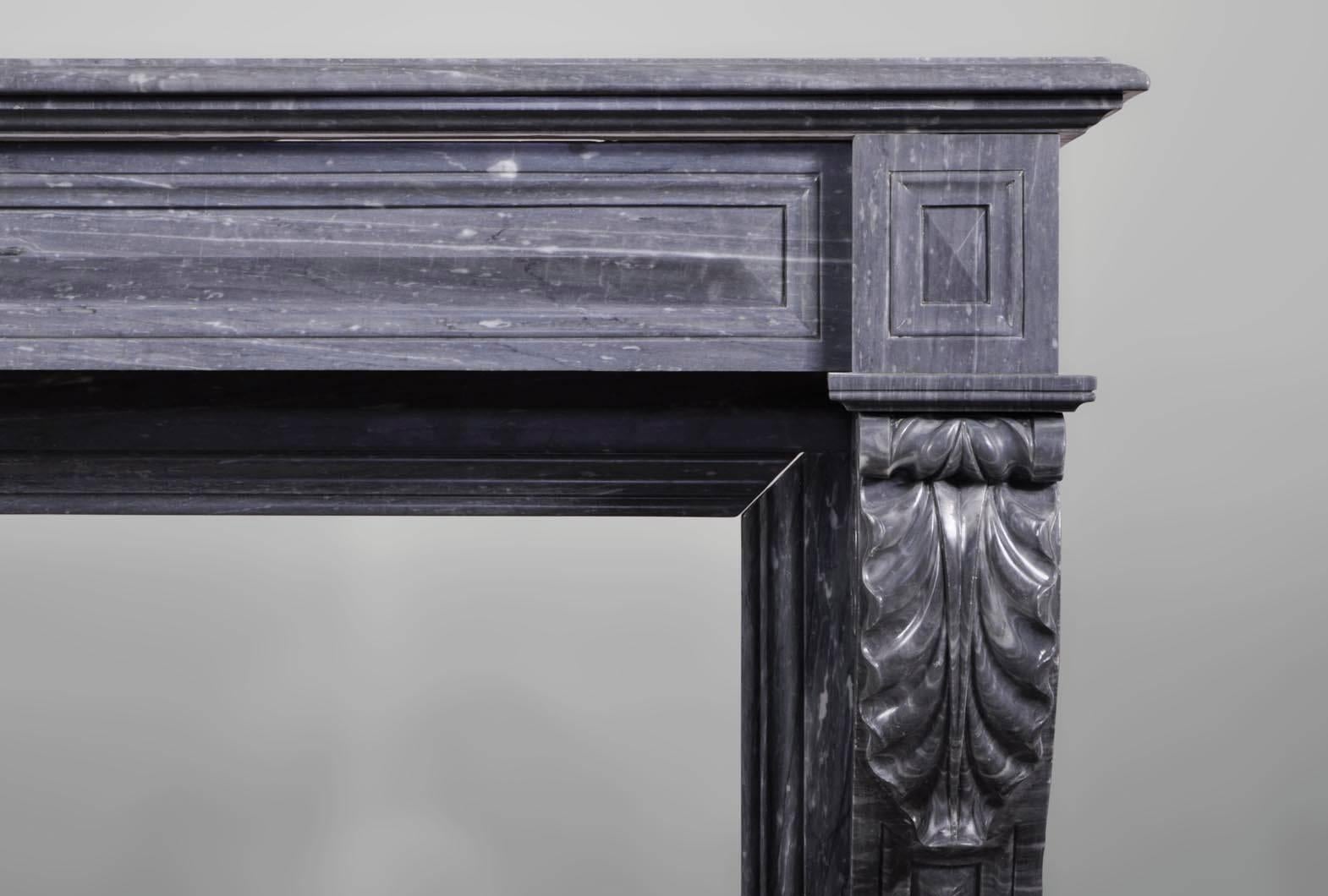 Marble Antique Napoleon III style fireplace in Blue Turquin marble, 19th c. For Sale
