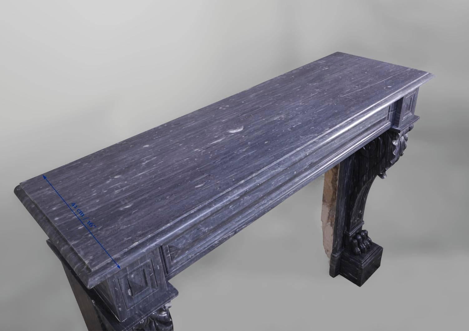 Antique Napoleon III style fireplace in Blue Turquin marble, 19th c. For Sale 2
