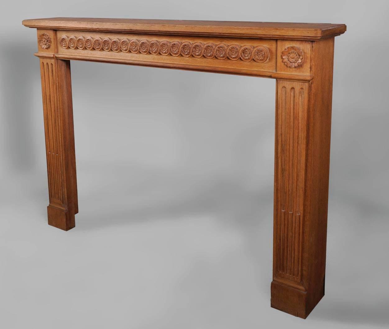 20th Century Louis XVI style oak wood fireplace, circa 1980