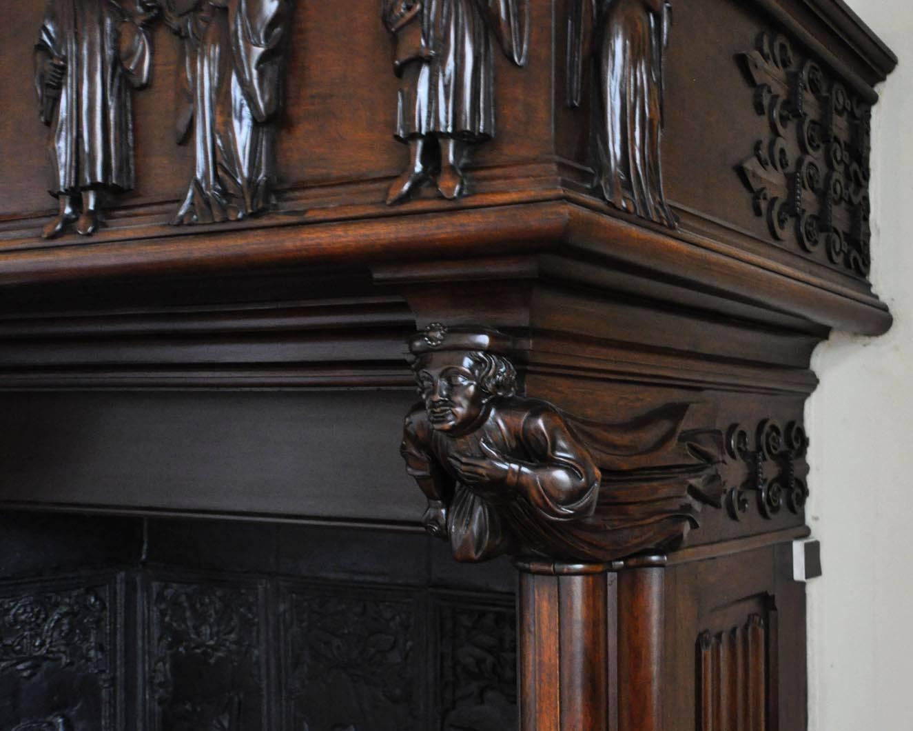 english carved walnut fireplace