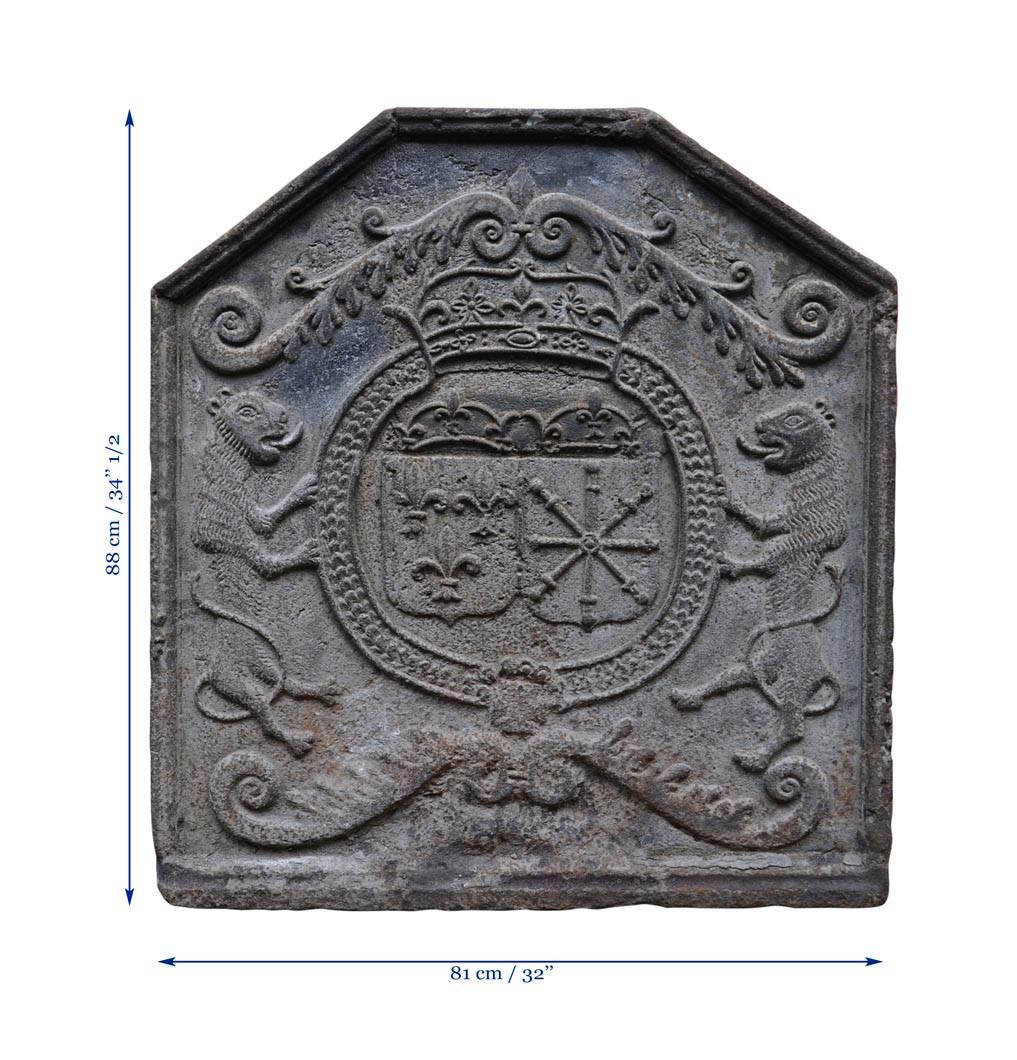 Iron 18th Century Period Fireback with France and Navarre Coat of Arms For Sale