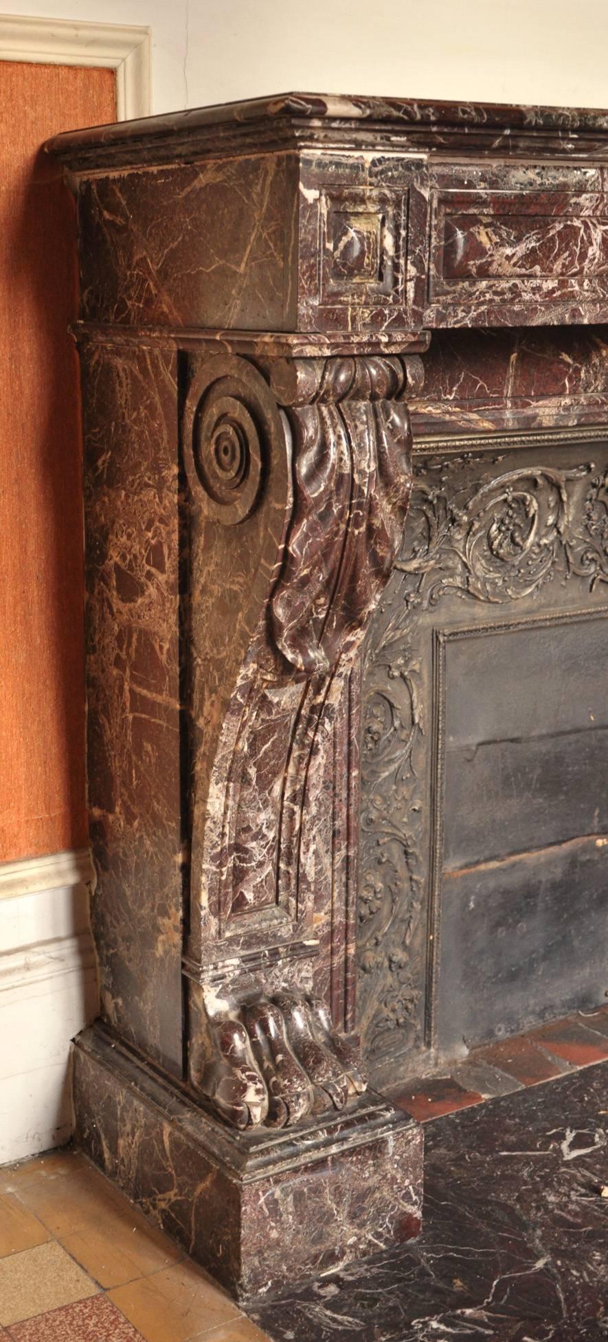 French Antique Napoleon III Style Fireplace in Levanto Red Marble