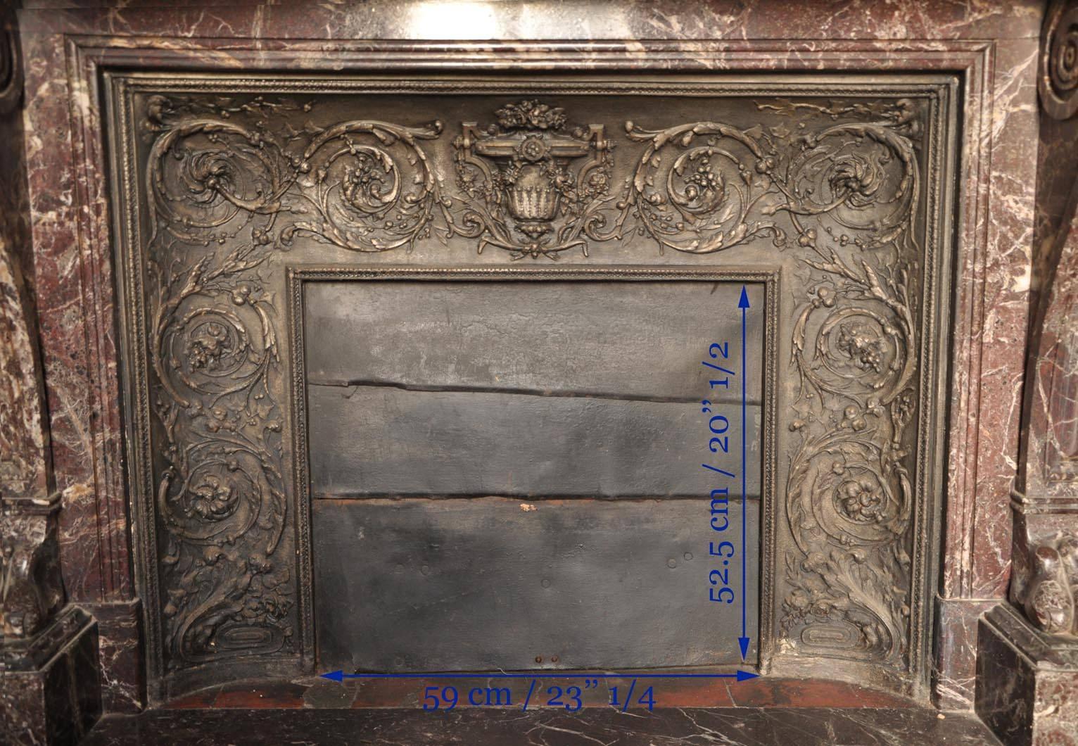 Iron Antique Napoleon III Style Fireplace in Levanto Red Marble