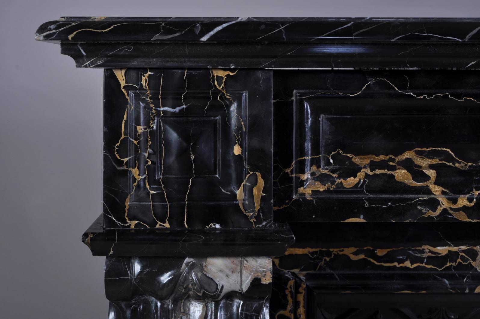 Carved 19th century Portor marble antique fireplace, Napoleon III style