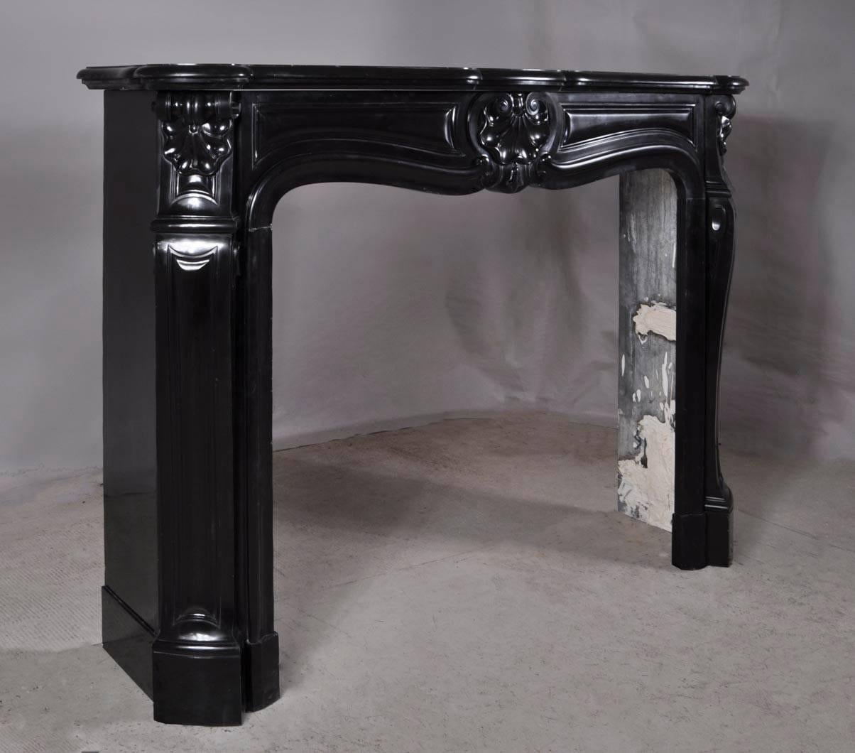 Louis XV Pure black marble fireplace mantel , period 1880