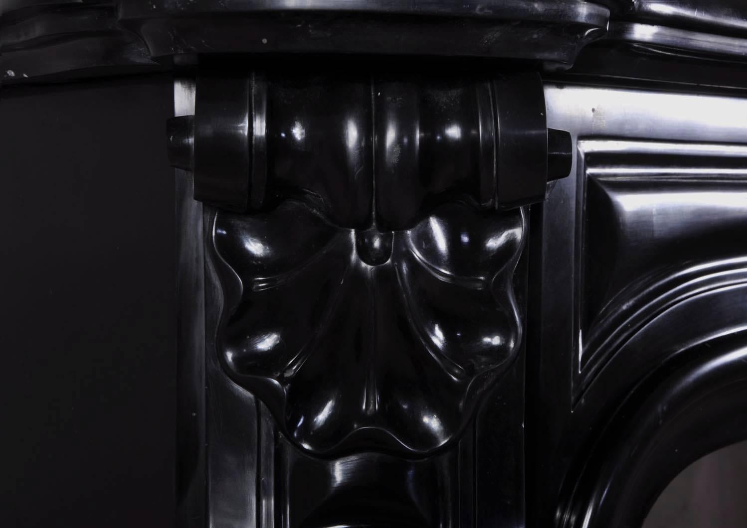 French Pure black marble fireplace mantel , period 1880