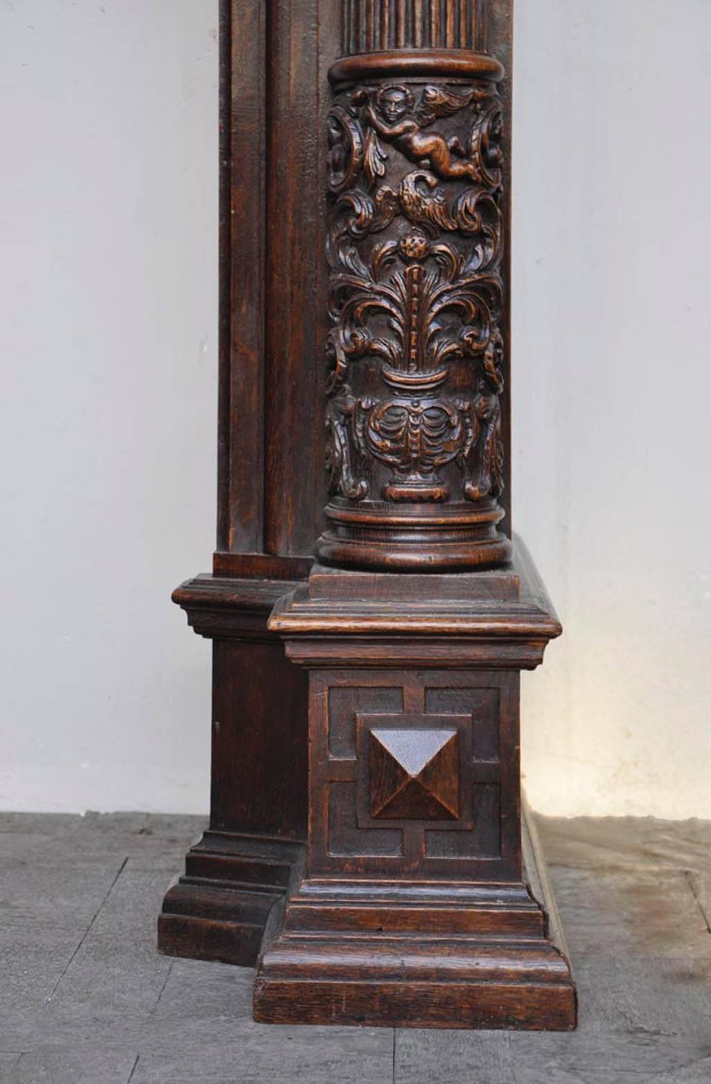 Renaissance Revival Style Carved Oak Fireplace, 19th Century For Sale 5