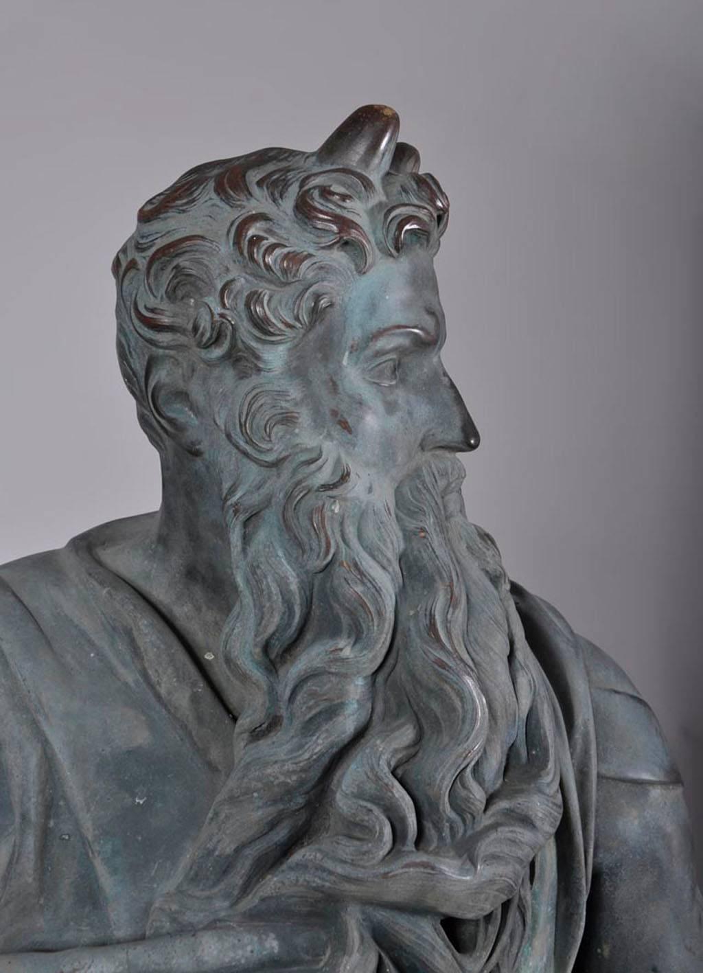 Patinated Statue of Moses, After Michelangelo (1475-1564), Made Out of Bronze