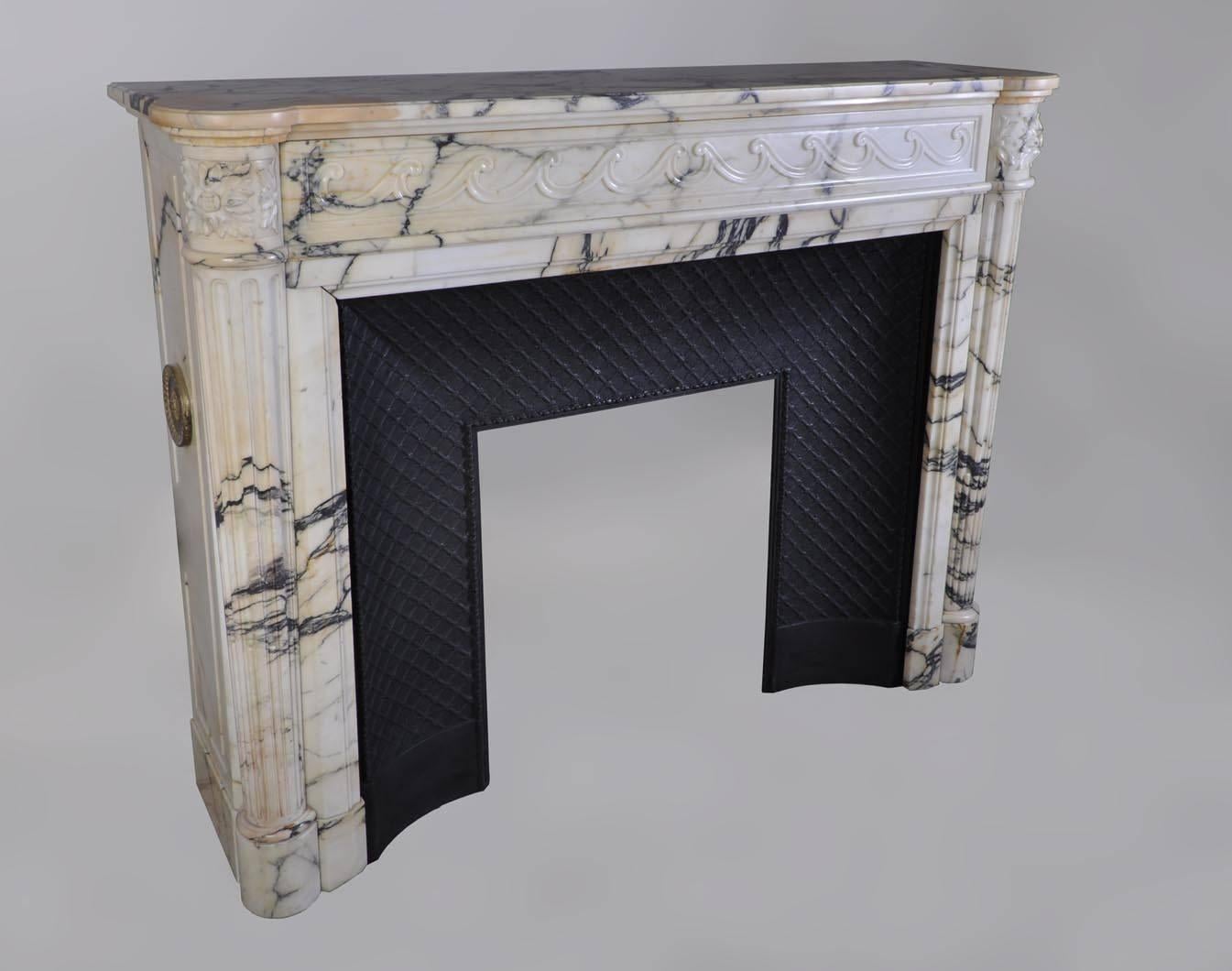 French Louis XVI Style Fireplace with Half Columns, 19th Century For Sale