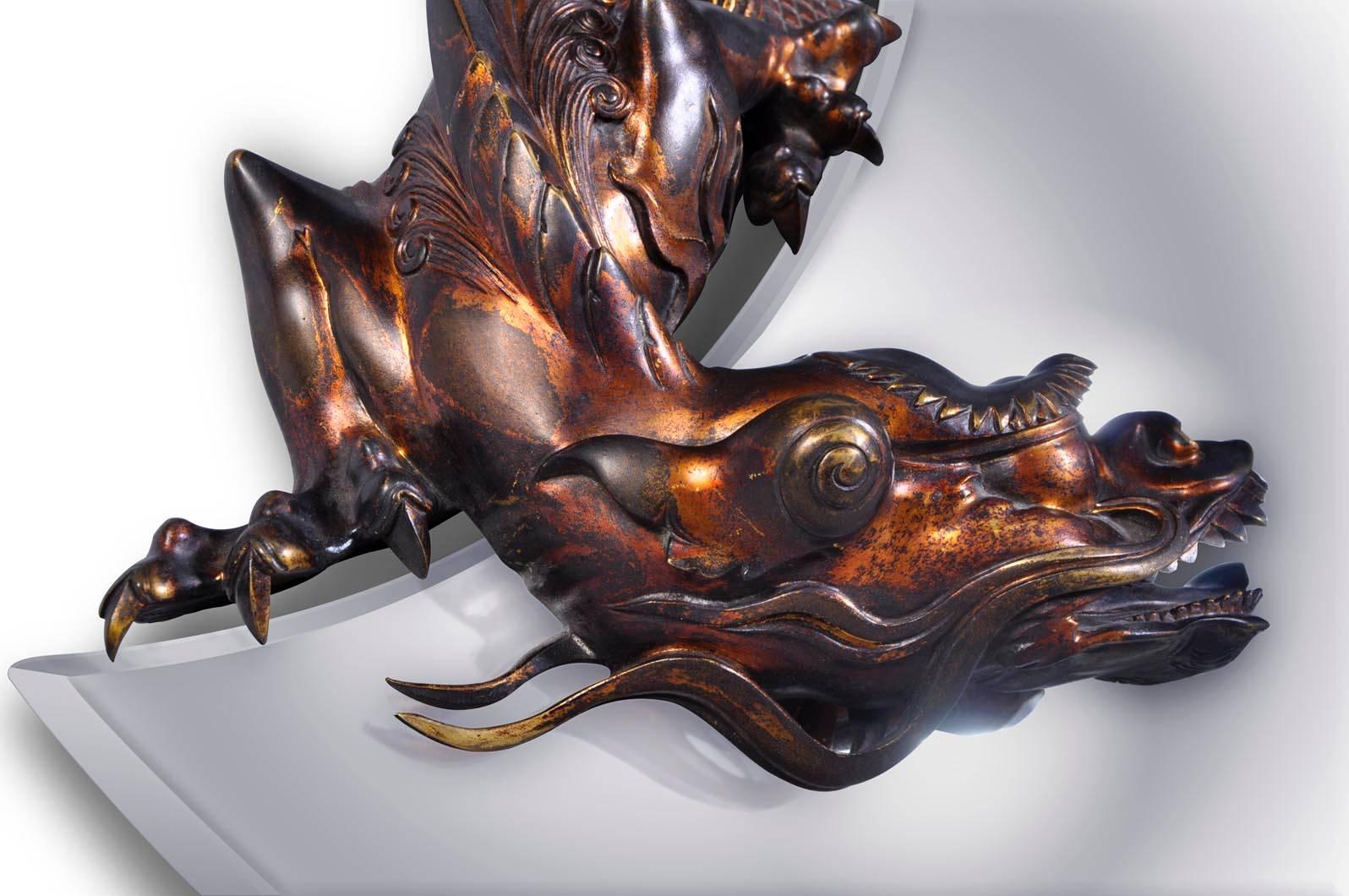 Japonisme Dragon Mirror Attributed to Perret and Vibert, Maison Des Bambous