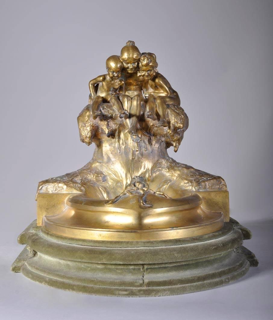 The Fountain of Youth is one of the most famous sculpture made by Max Blondat, French sculptor. The original plaster was made for the 1904s French artists Salon and is now kept in a Spanish private collection. 
This coin tray was realized, circa