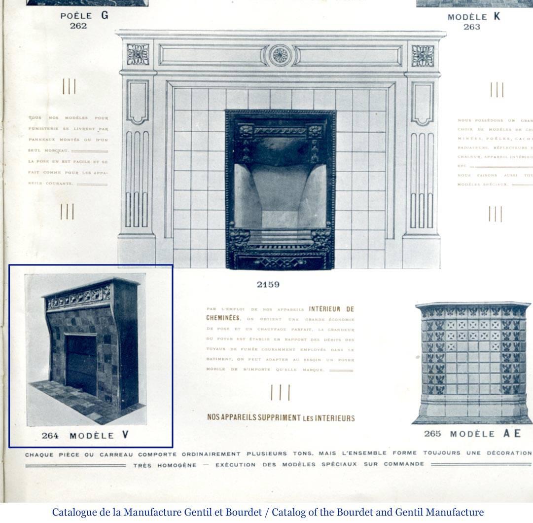 Art Nouveau Fireplace Attributed to Gentil & Bourdet Manufacture Oak and Ceramic 1