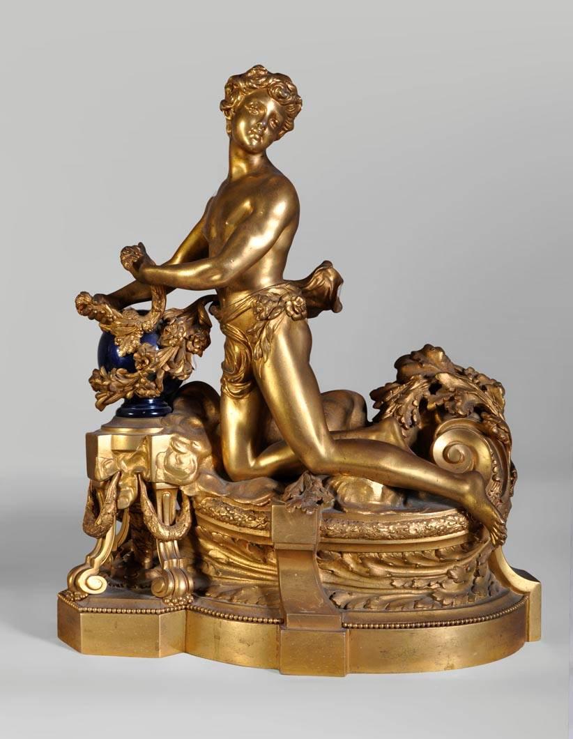 Gilt Pair of Andirons Exhibited at the World's Fair of 1900 by Bouhon Brothers