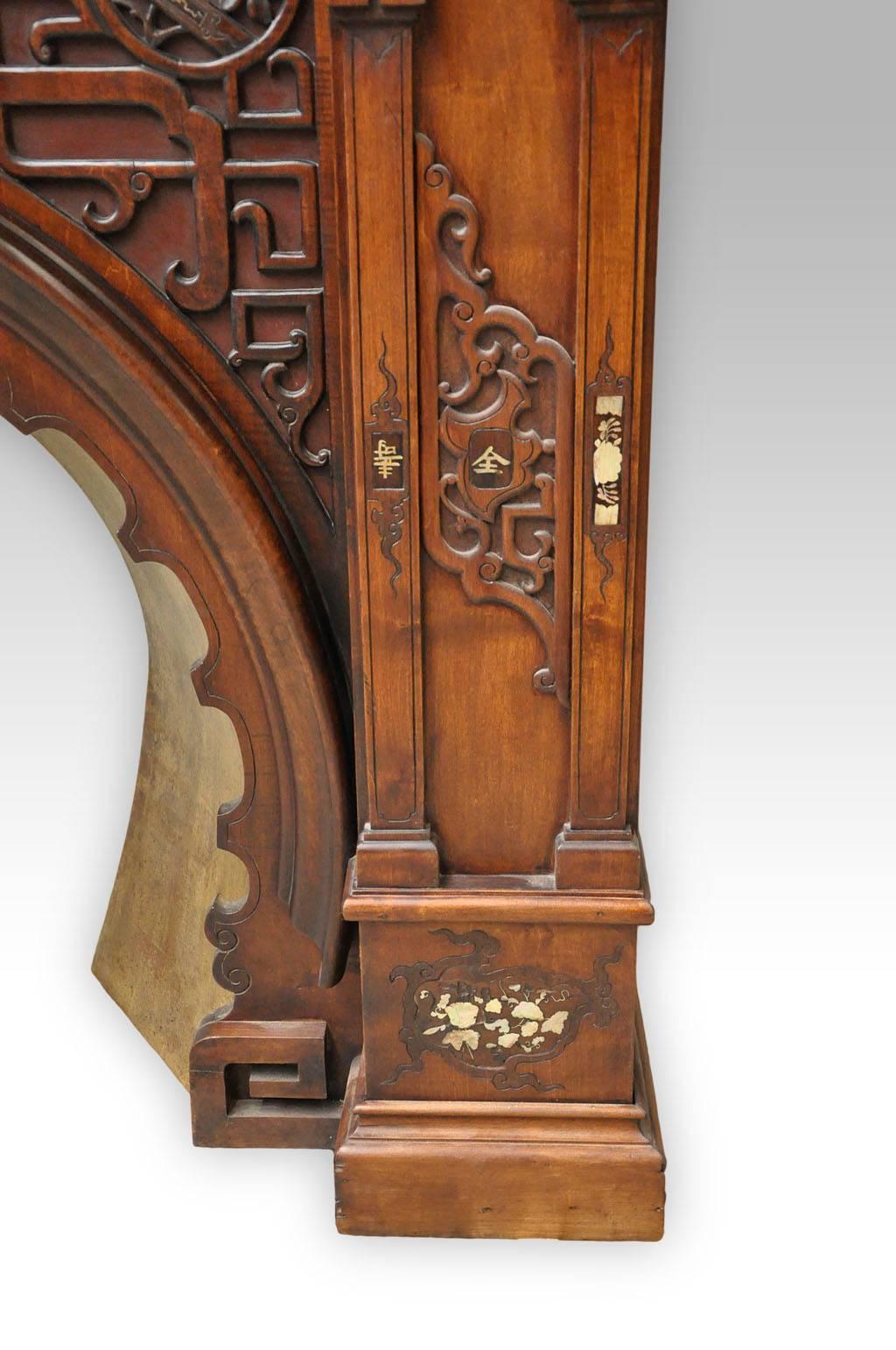 Maison Des Bambous Attributed to, Japanese Style Fireplace in Carved Walnut 1