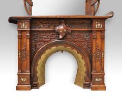 Maison Des Bambous Attributed to, Japanese Style Fireplace in Carved Walnut