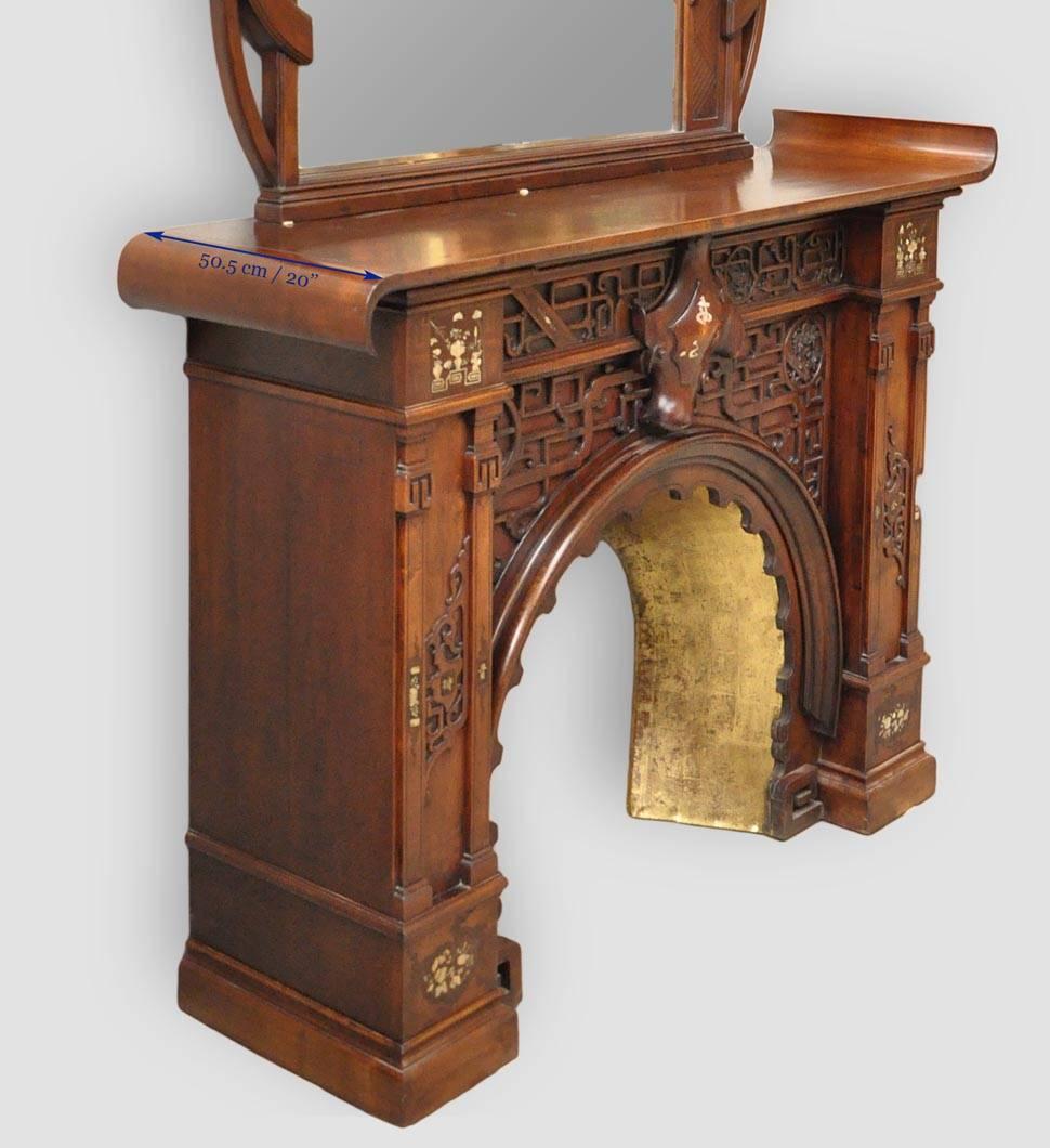Maison Des Bambous Attributed to, Japanese Style Fireplace in Carved Walnut 2