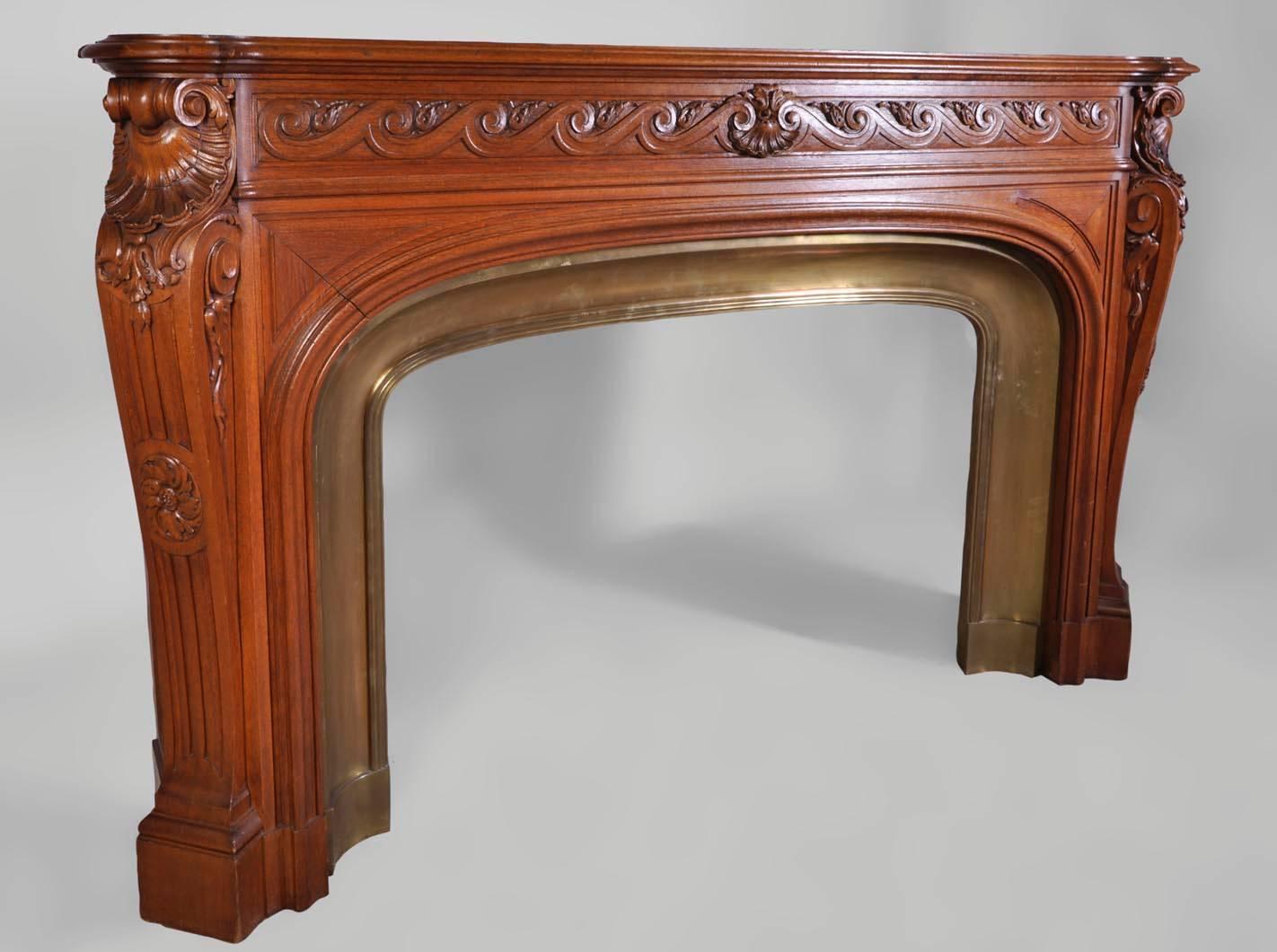 French Antique Napoleon III Fireplace, Carved Oakwood For Sale