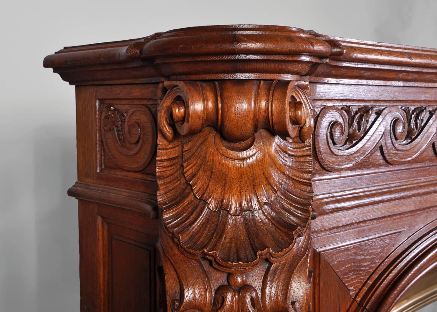 Antique Napoleon III Fireplace, Carved Oakwood In Good Condition For Sale In Saint Ouen, FR