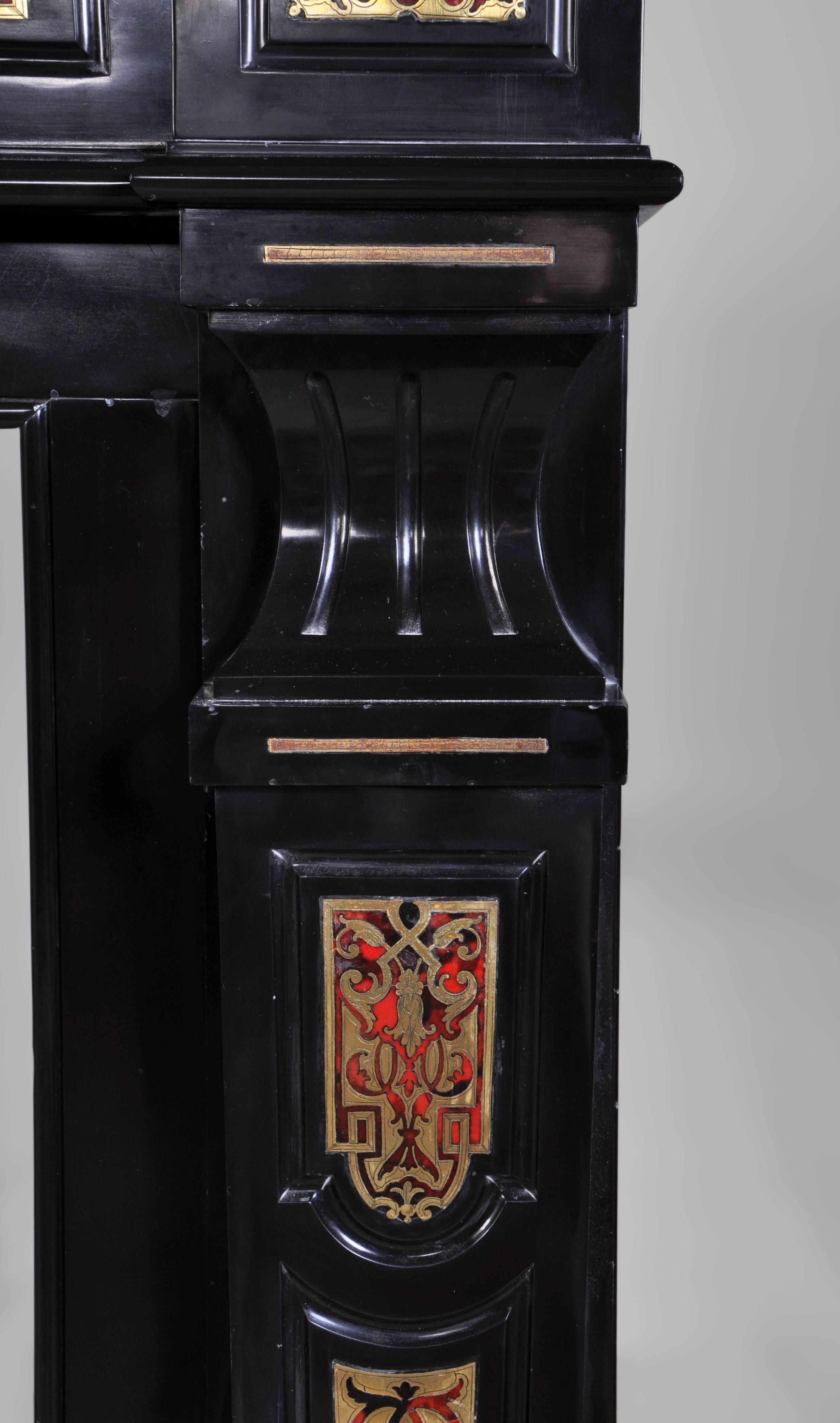 Napoleon III Period Fireplace in Black from Belgium Marble and Boulle Marquetry 1