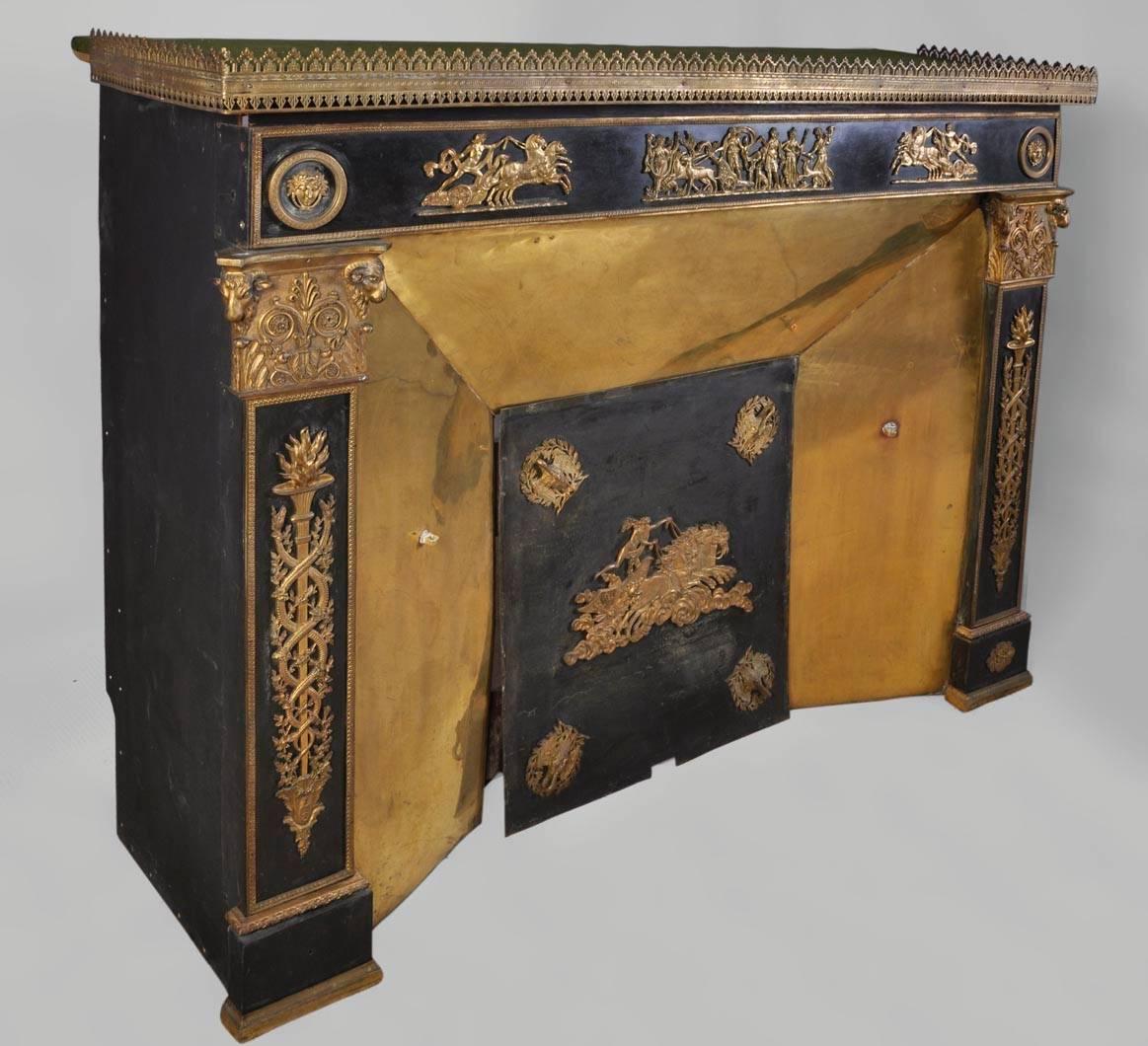 Empire Style Fireplace with Gilt Bronze Ornaments, 19th Century In Good Condition For Sale In Saint Ouen, FR