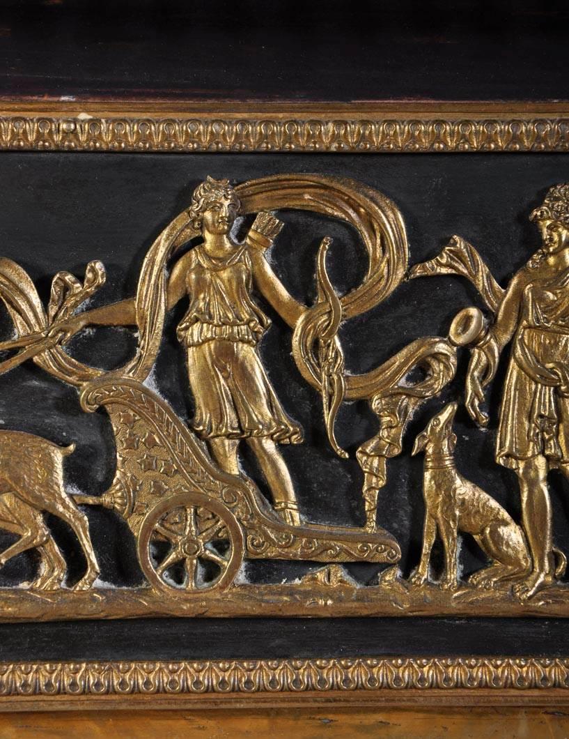 French Empire Style Fireplace with Gilt Bronze Ornaments, 19th Century For Sale