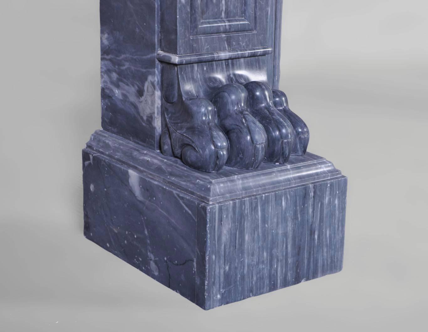 Antique Restauration Style Fireplace with Lion's Paws in Blue Turquin Marble In Good Condition For Sale In Saint Ouen, FR