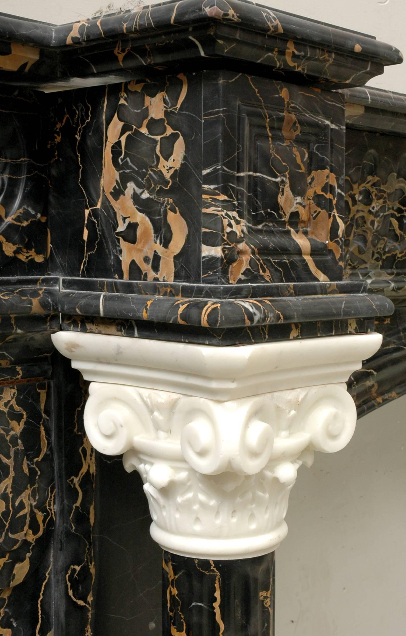 French Exceptional Napoleon III Period Fireplace, Portor and Statuary Marble For Sale