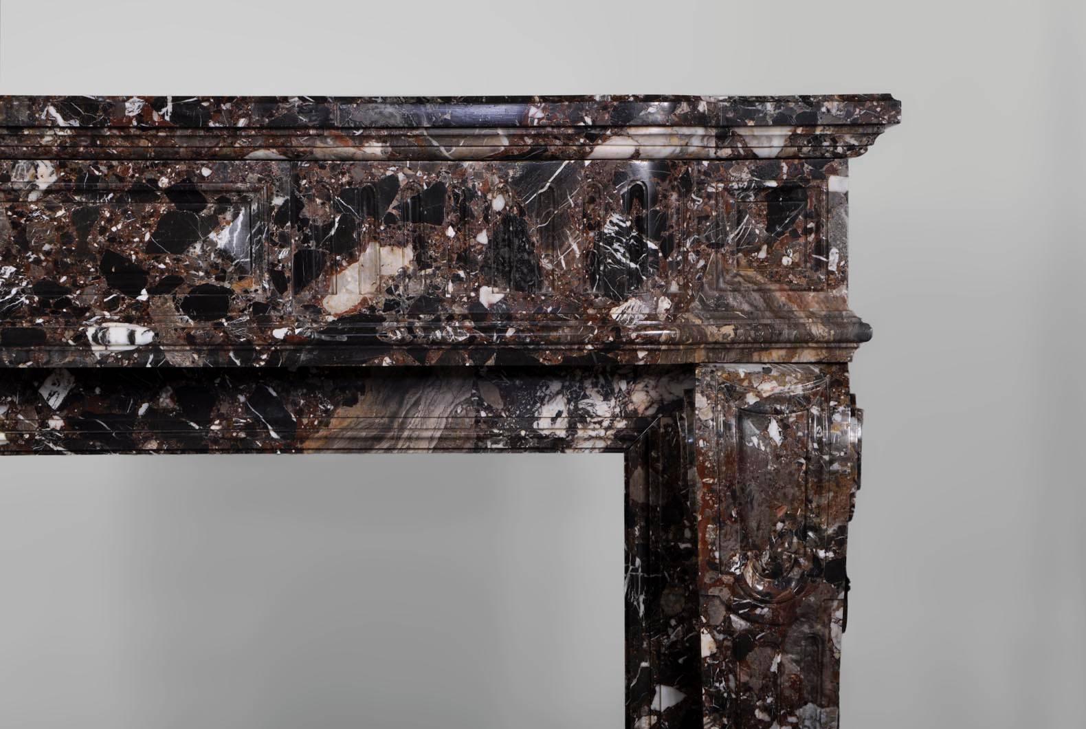 19th Century Antique Louis XVI Style Fireplace in Breccia Marble with Flutings Decor For Sale
