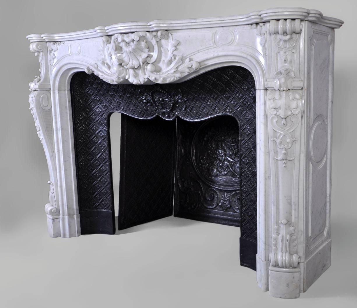 Opulent Louis XV Style Fireplace in White Carrara Marble, 19th Century 1