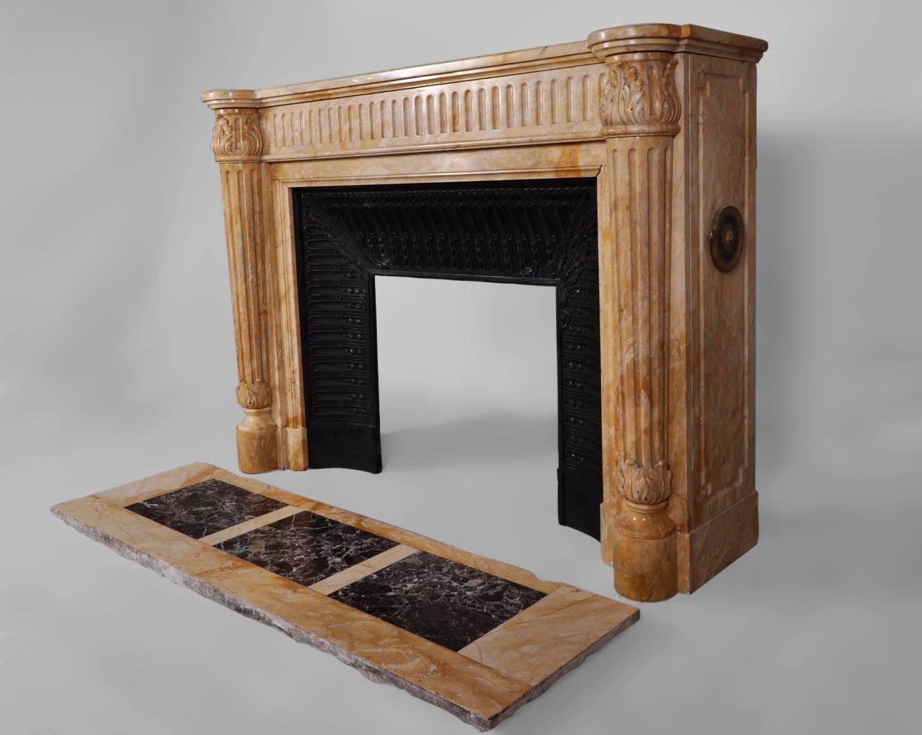 Louis XVI Style Fireplace in Yellow from Siena Marble with Half-Columns In Good Condition For Sale In Saint Ouen, FR