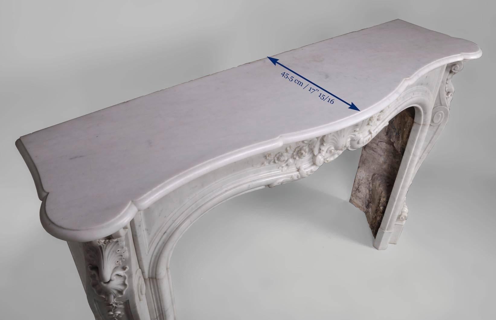 Opulent Louis XV Style Fireplace in White Carrara Marble, 19th Century 4