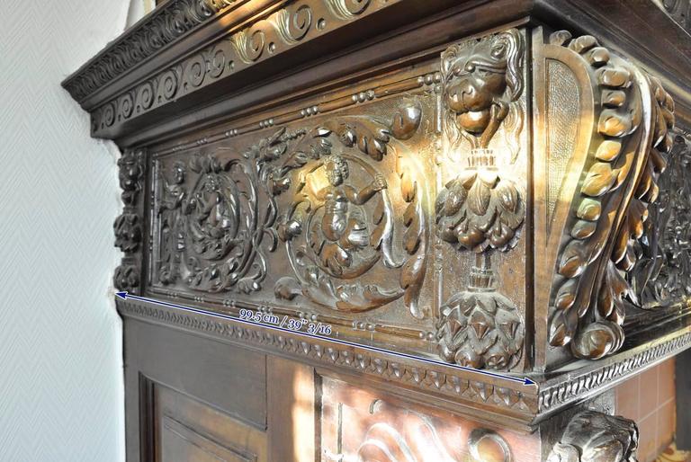 17th Century Carved Walnut Fireplace with Painting after G. Casella For Sale 1
