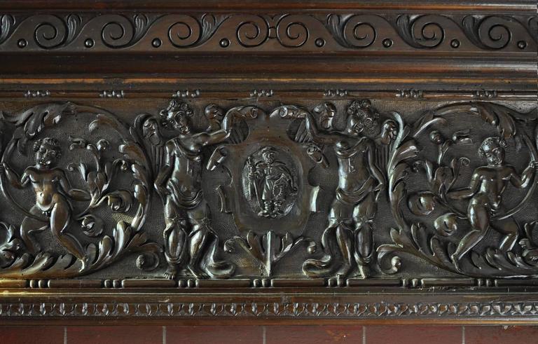 18th Century and Earlier 17th Century Carved Walnut Fireplace with Painting after G. Casella For Sale