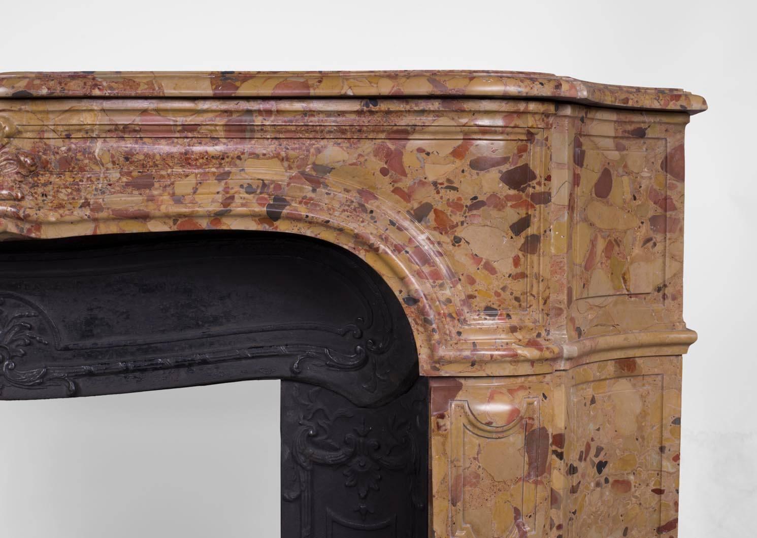 Regence Style Fireplace in Aleppo Breccia Marble, Early 19th Century For Sale 1