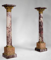 Very Rare Antique Pair of Columns in Breccia Violet Marble and Gilt Bronze