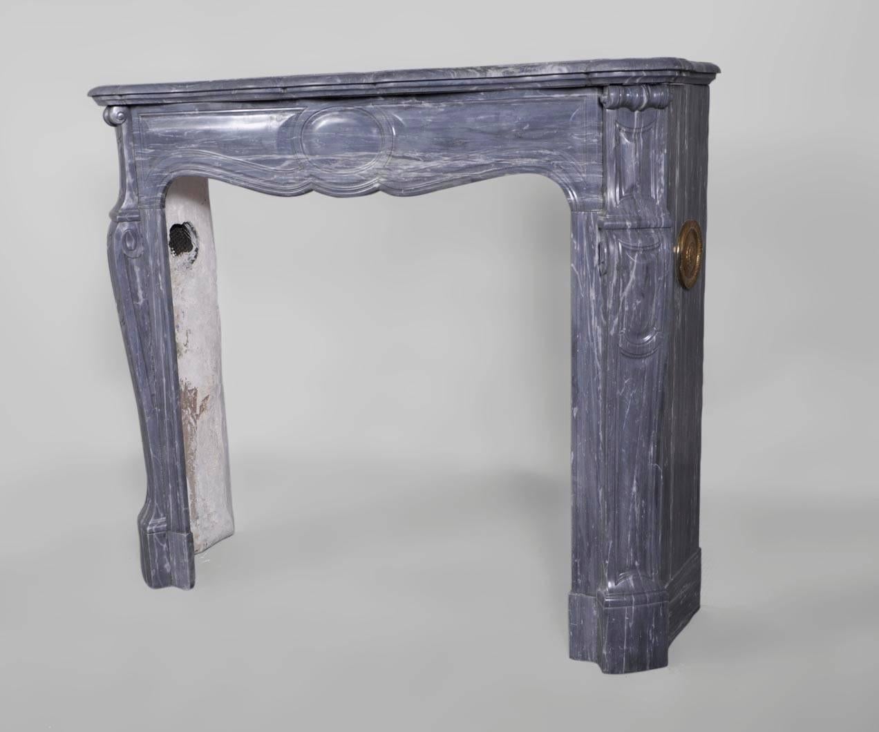 19th Century Antique Louis XV Style Fireplace in Blue Turquin Marble For Sale