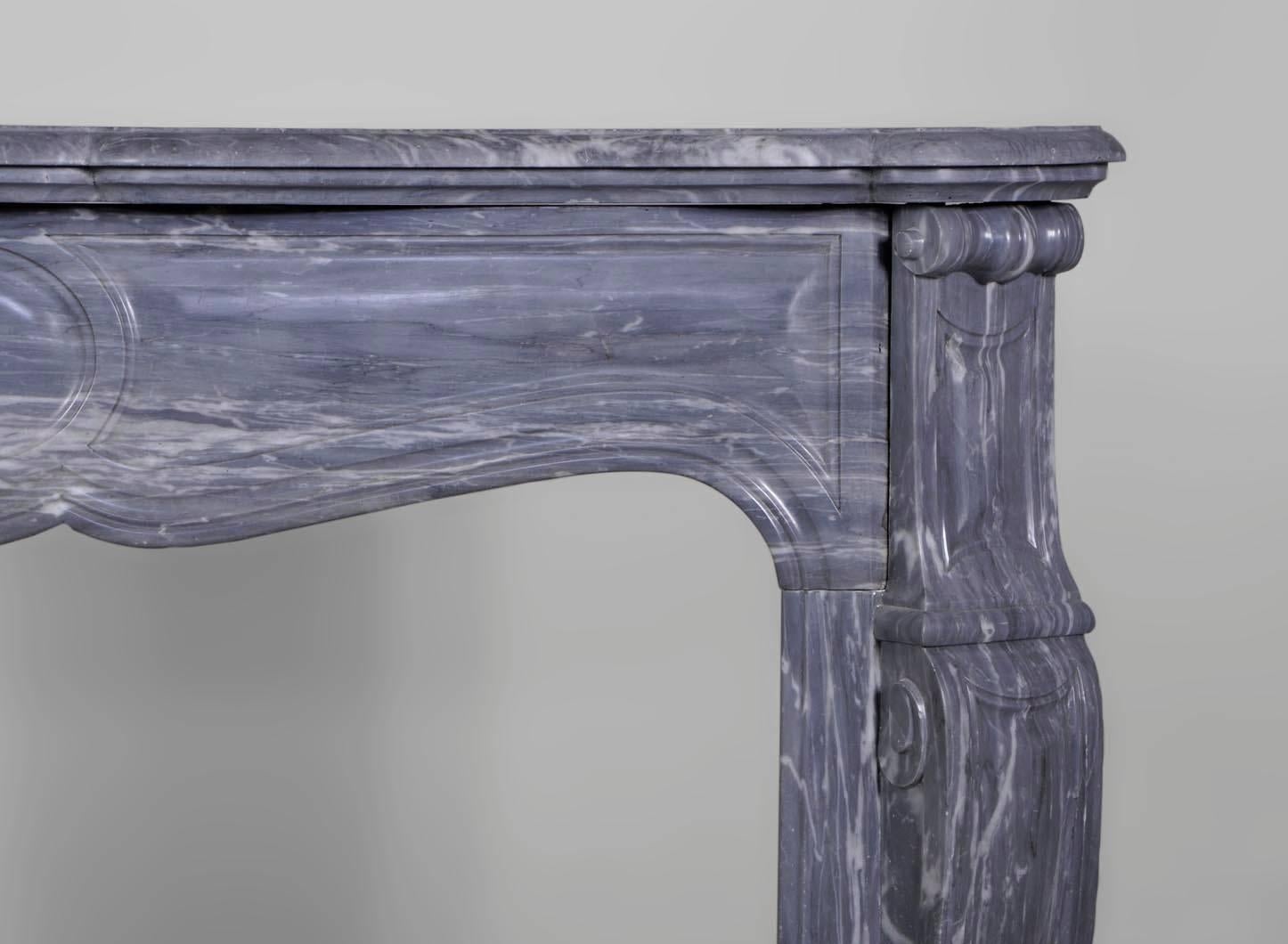 Antique Louis XV Style Fireplace in Blue Turquin Marble For Sale 1